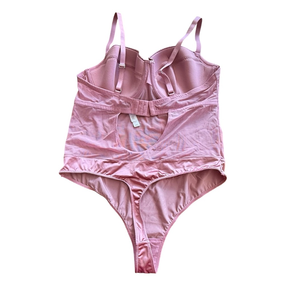 Blush Pink Bustier Bodysuit Auden Pink Satin Underwire Bodysuit – Size L - Picture 5 of 9